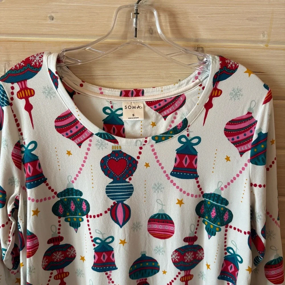 Soma Holiday Ornament Print Nightshirt Sleep Shirt Women’s Small Nightgown - Picture 5 of 5